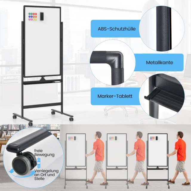 Costway Διπλής Όψης Πίνακας Whiteboard με Ρυθμιζόμενο Ύψος και Αξεσουάρ CB10564BK