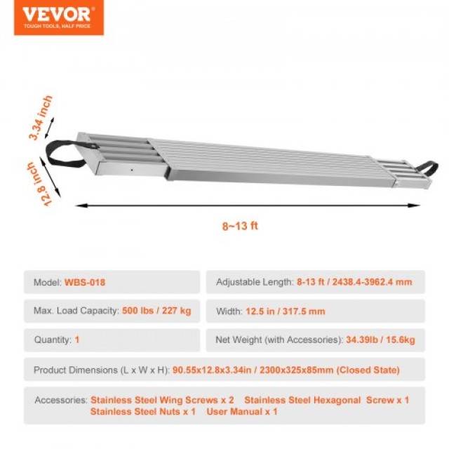 Τηλεσκοπική Αλουμινένια Σκαλωσιά VEVOR 8-13 ft 500 lb  KSSSJSJB813YG0MDNV0