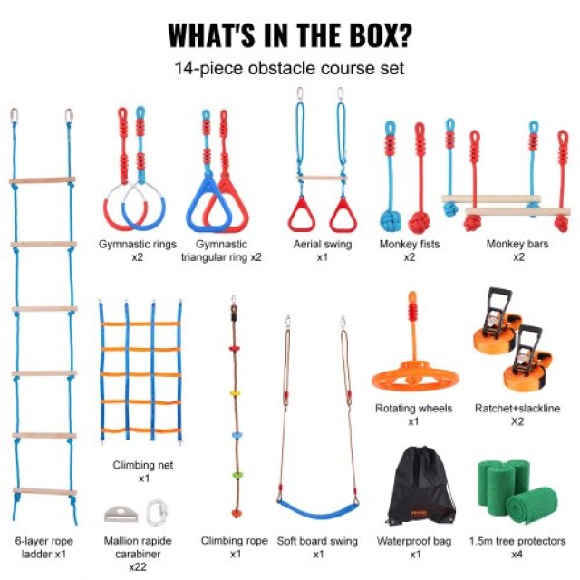 Πίστα Ninja Warrior 2x60 ft με 14 Εμπόδια για Παιδιά - VEVOR  RZX602YC14J0XSOTOV0
