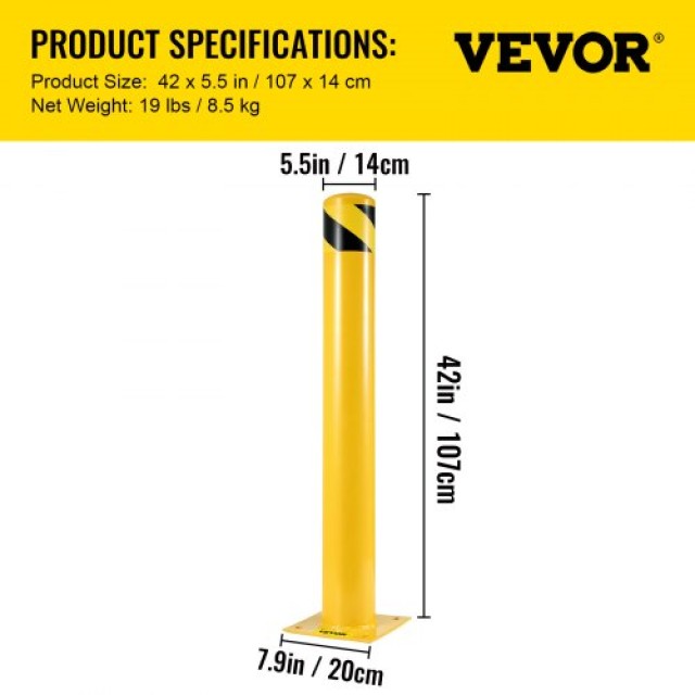VEVOR Προστατευτικός Κύλινδρος 42x5.5, Κίτρινος Χάλυβας με 4 Άγκυρες  AQZ42X5.5INHS0001V0