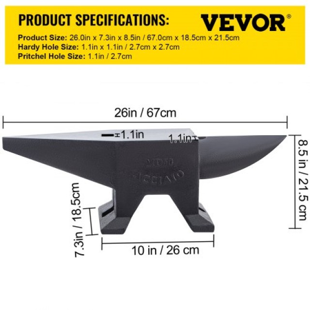 Αμόνι Χυτοσιδήρου VEVOR, 60kg με Μονό Κέρατο και Σταθερή Βάση για Σιδηρουργούς  GZHSBDD132LBS2ADFV0