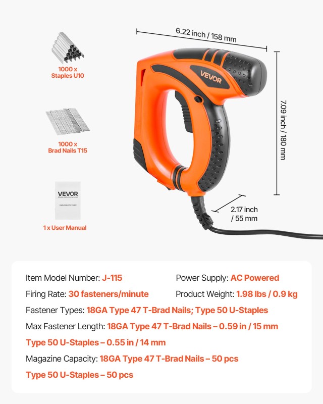 VEVOR Ηλεκτρικό Πιστόλι Καρφιτσοπρέσσας για Ξυλουργικές Εργασίες DD...