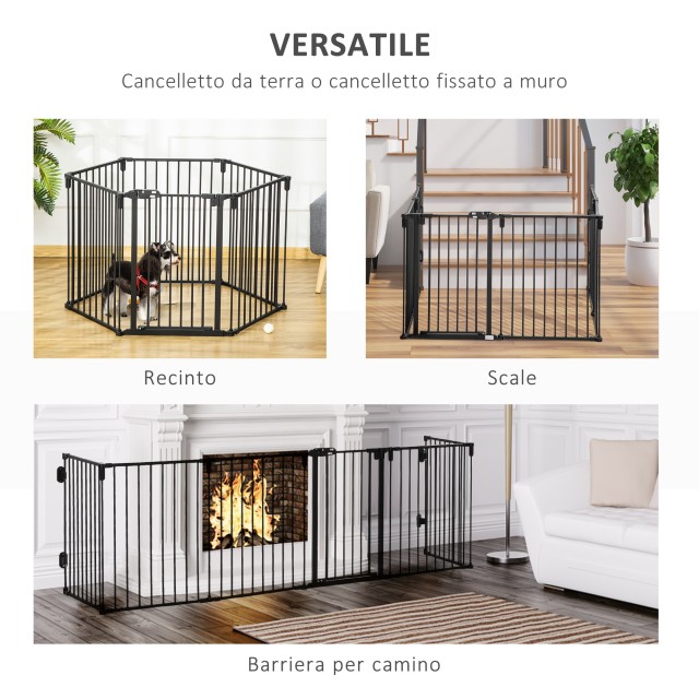 Πτυσσόμενη πύλη ασφαλείας PawHut 6 τμημάτων, Steel Dog Barrier Gate - Μαύρο D06-128