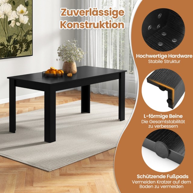 Ξύλινο Επεκτάσιμο Τραπέζι Φαγητού  160 x 80 x 76 cm Μαύρο KC55793DK Costway