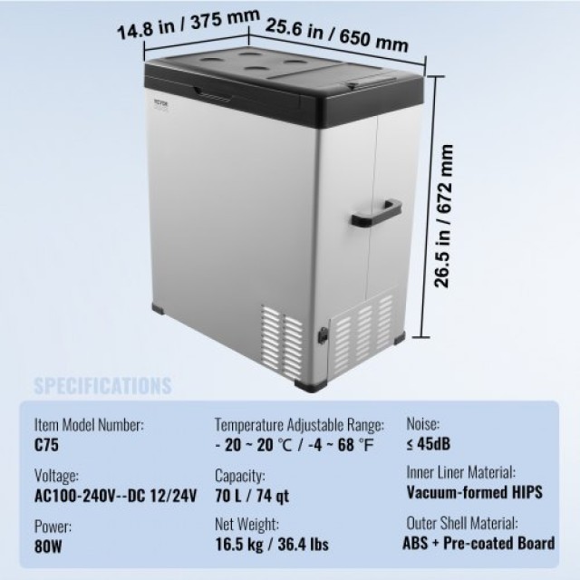 Φορητό Ψυγείο VEVOR 70L για Αυτοκίνητο/Σπίτι  WLCZBXX75LDQVI9L3V2