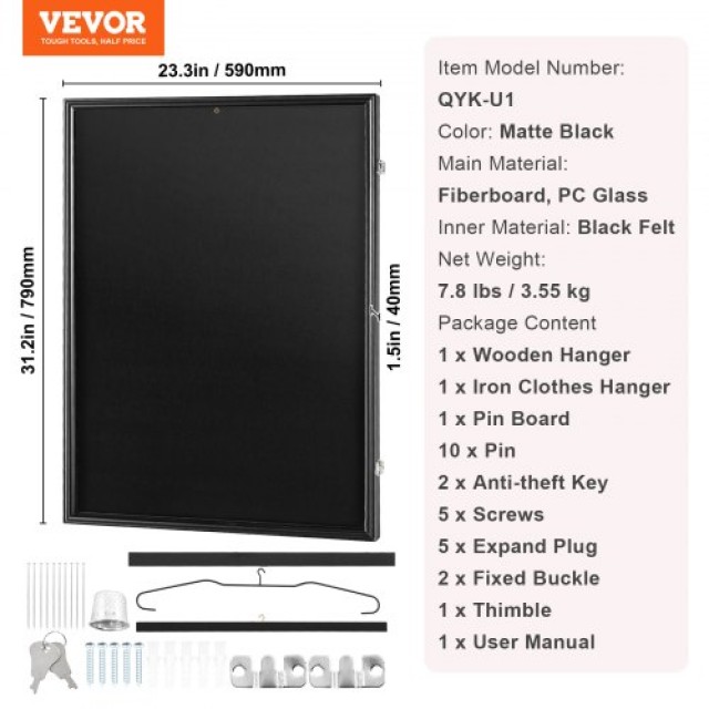 VEVOR  Κορνίζα Προβολής Φανέλας, 59.2 x 79.2 x 3.8 εκ., Μεγάλο Κλείδωμα Σκιάς με Προστασία UV 98% και Κρεμάστρες, για Μπλουζάκια Αθλημάτων QYZSKJZX233356UORV0