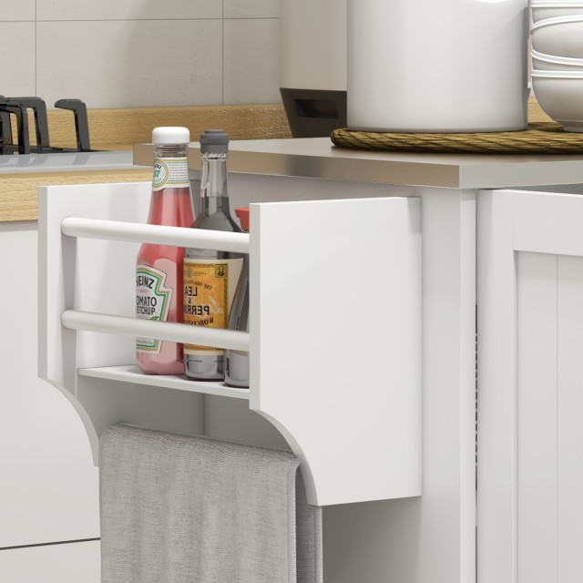 HOMCOM Kitchen Island με συρτάρι, ντουλάπι και 2 ανοιχτά ράφια, από MDF και ανοξείδωτο ατσάλι, 128x45,5x91,5 cm 801-341V80WT