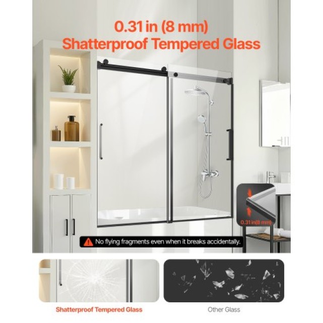 VEVOR Συρόμενη Πόρτα Μπανιέρας 56-60x60 εκ. TLYGM60W62HI3IDVNV0
