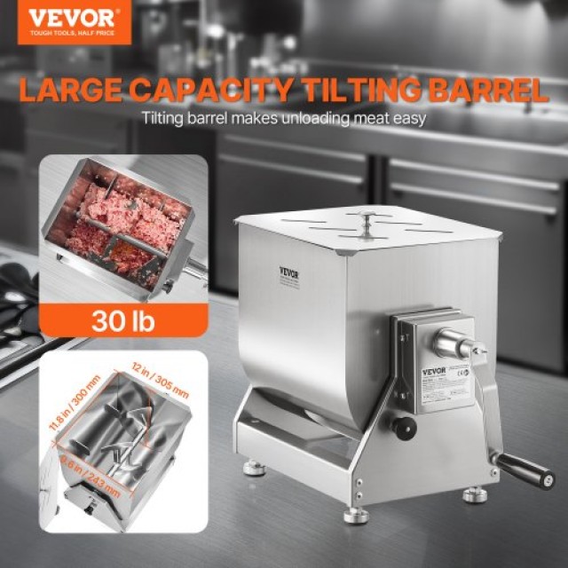 VEVOR Μηχανικό Μίξερ Κρέατος 30L με Κλίση για Ανάμειξη Λουκάνικων έ...