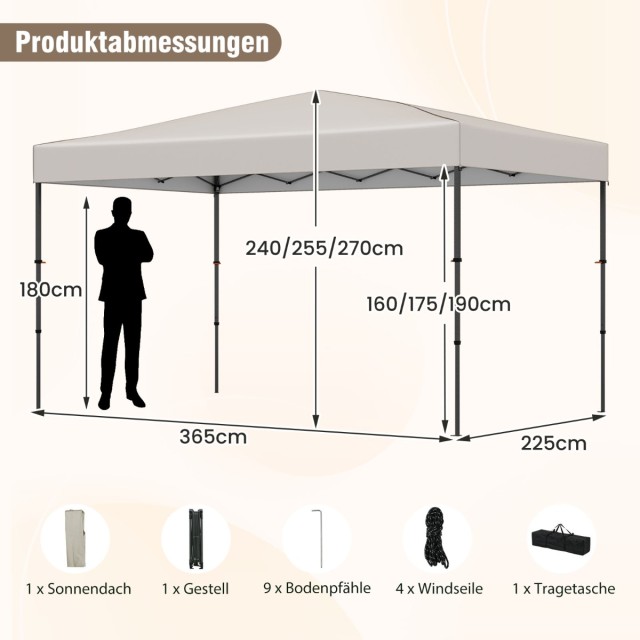 Costway Πτυσσόμενο Κιόσκι 365 x 225 cm με Τσάντα Μεταφοράς και Αξεσ...