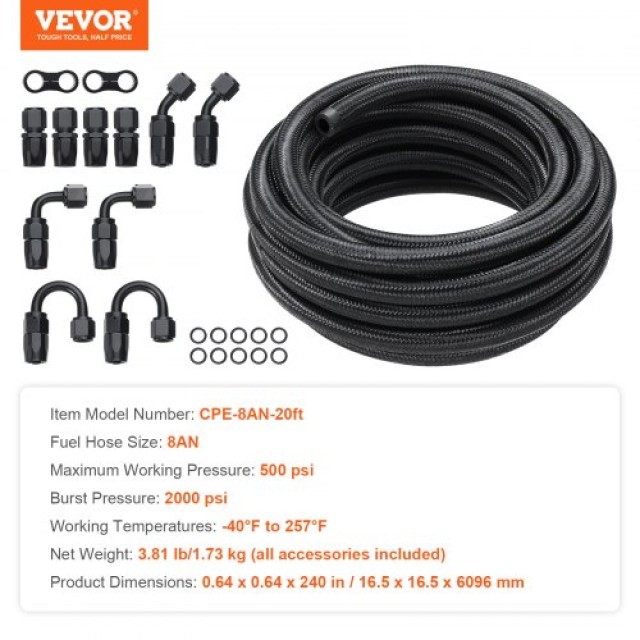 Σετ Σωλήνα Καυσίμου VEVOR 8AN, 20 FT, Μαύρο  QCYYRYRG12G2QDX9GV0