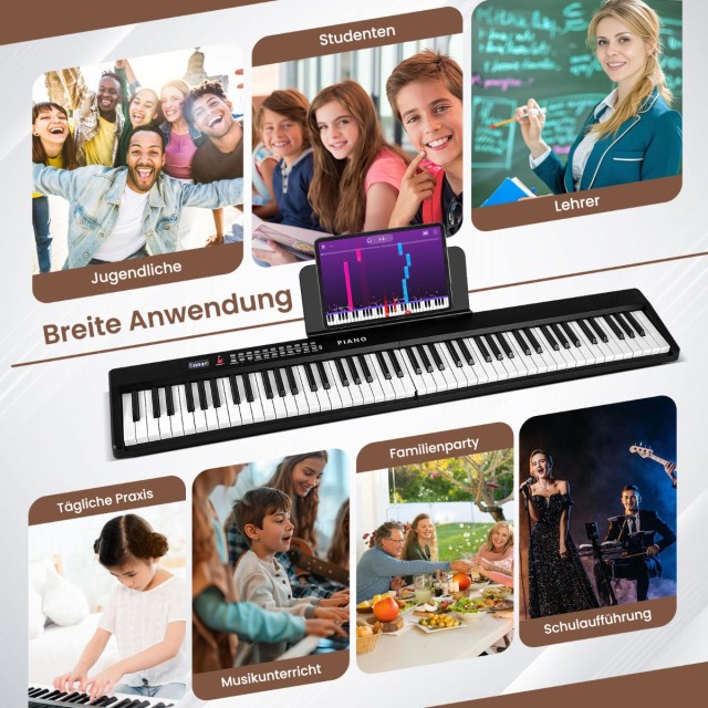 Costway Πτυσσόμενο Ψηφιακό Πιάνο 88 Πλήκτρων με 1000 Ρυθμούς και Ήχ...