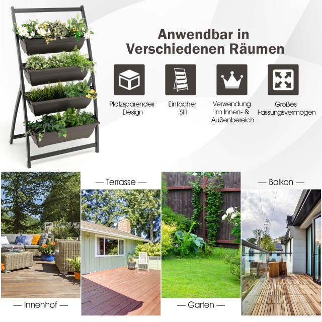 Costway Τετράριχο Κάθετο Φυτοδοχείο με Αποστραγγιστικές Οπές GT3901