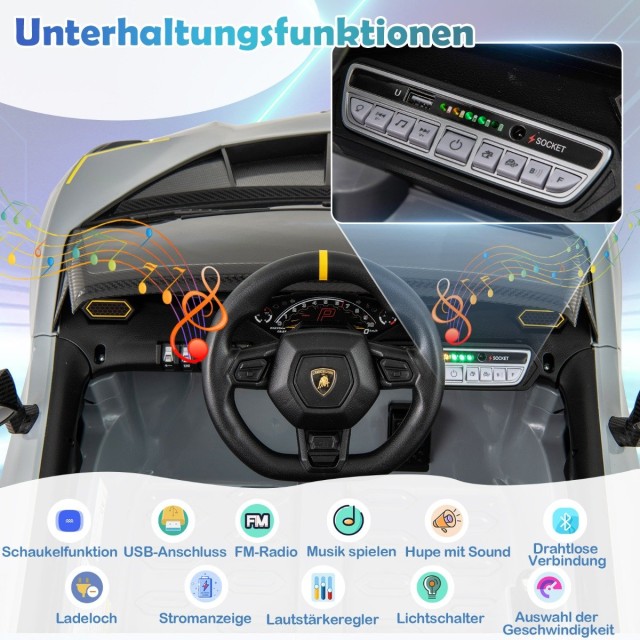 Costway  Ηλεκτρικό Παιδικό Αυτοκίνητο Lamborghini με Υδραυλικές Πόρτες και LED Φώτα TQ10297DE-GR