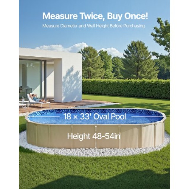 VEVOR Επικάλυψη Επένδυσης Πισίνας Οβάλ 18x33ft για Ύψος Τοίχου 54in YCNCOVAL1833O5421V0