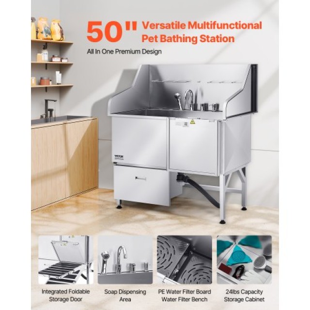 VEVOR Μπανιέρα Καλλωπισμού Σκύλων με Ράμπα και Ντους BXGCWYG50CPDFX...