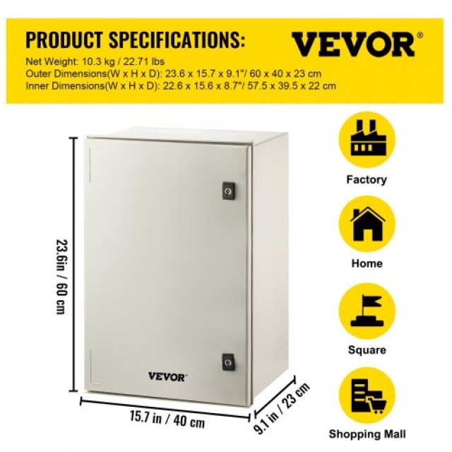 Κουτί Ηλεκτρικών Συνδέσεων VEVOR NEMA 4X, 60x40x23 εκ., Αδιάβροχο IP66  DQXFSBLG60X40X231V0