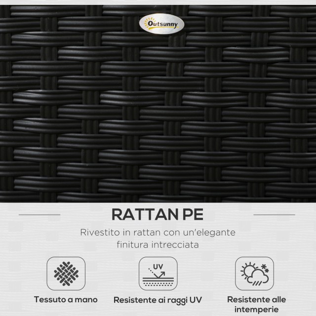 Σετ σαλονιού Outsunny Garden με 2 πολυθρόνες και 2 υποπόδια PE Rattan, Γυάλινο Τραπεζάκι σαλονιού, Μαύρο 860-277V00BK