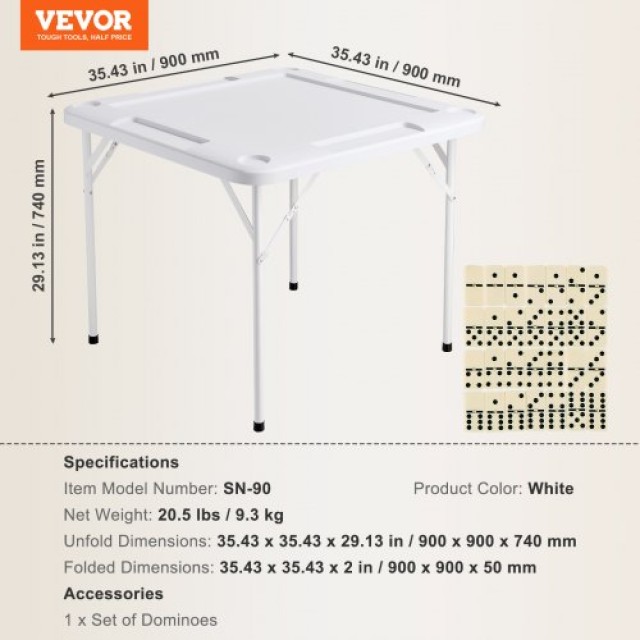 Πτυσσόμενο Τραπέζι Mahjong VEVOR για 4 Παίκτες με Θήκες Ποτηριών & Δίσκους για Μάρκες - Λευκό  SDMJZBSDMNGPT73ZQV0