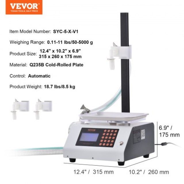 Αυτόματη Μηχανή Γεμίσματος Υγρών VEVOR (50-5000 g) για Μέλι, Λάδι, Κρασί, Απορρυπαντικό (Μονή Ακροφύσιο)  WSDBGYGZJWXX420VCV2