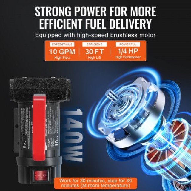 VEVOR Αντλία Μεταφοράς Καυσίμου 12V 10 GPM 1/4 HP για Πετρέλαιο με Αυτόματο Ακροφύσιο Καυσίμου CYBMG10GPM147B515V9