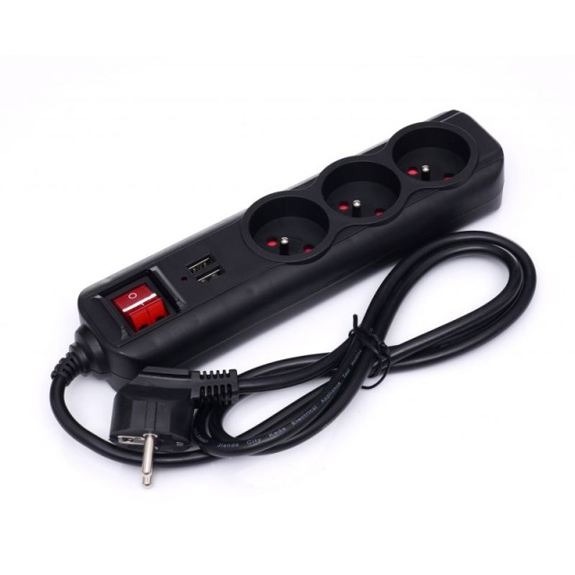 Πολύπριζο με 3 Υποδοχές & 2 Θύρες USB – 3m με Διακόπτη KD-4032 Kraf...