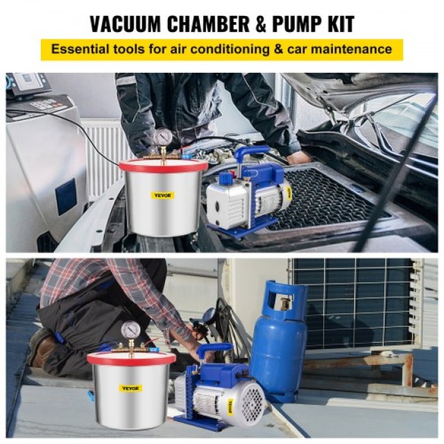 VEVOR Θάλαμος Κενού 2 Γαλόνια με Αντλία 4CFM 1/3HP για Σιλικόνη & Εποξική Ρητίνη  QCKTZKB4CFM1-3J2TV2
