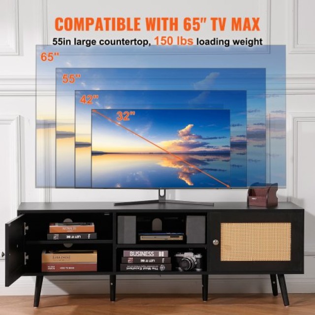 Ρατάν Έπιπλο TV VEVOR για 65 με Ενσωματωμένη Πρίζα Μαύρο  TBDSJ55YC...