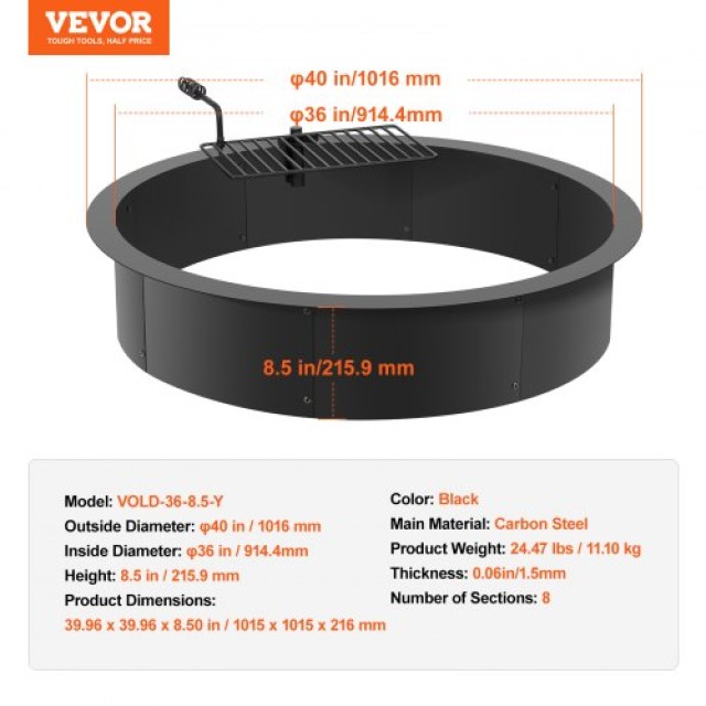 Δακτύλιος Πυράς VEVOR 40 με BBQ για Κάμπινγκ  DKJHH36INCH1VUWF9V0