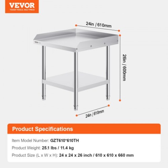 Επαγγελματικός Πάγκος Εργασίας Inox 24x24 VEVOR για Εστιατόρια  CFB...