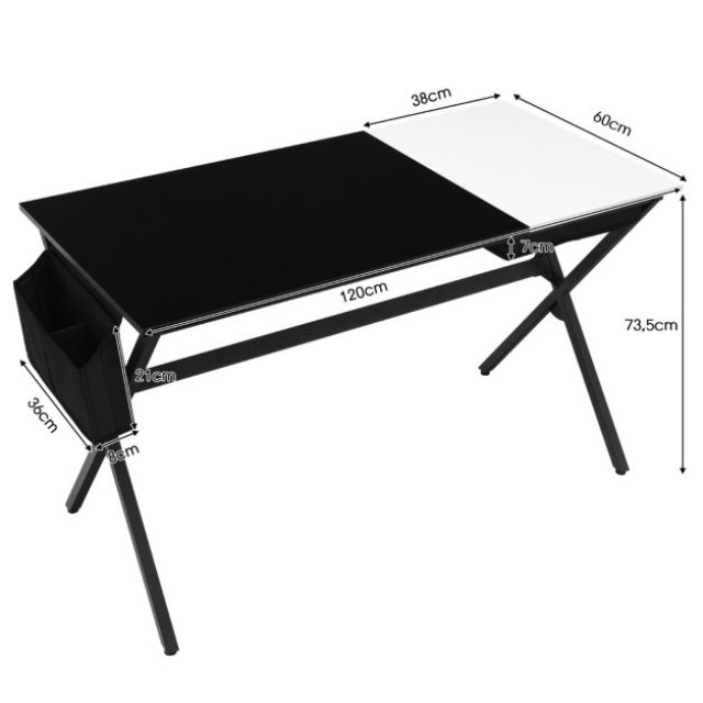 Μεταλλικό Γραφείο με Ξύλινη Επιφάνεια 120 cm x 60 cm x 73,5 cm Χρώματος Μαύρο COSTWAY HW66465BK