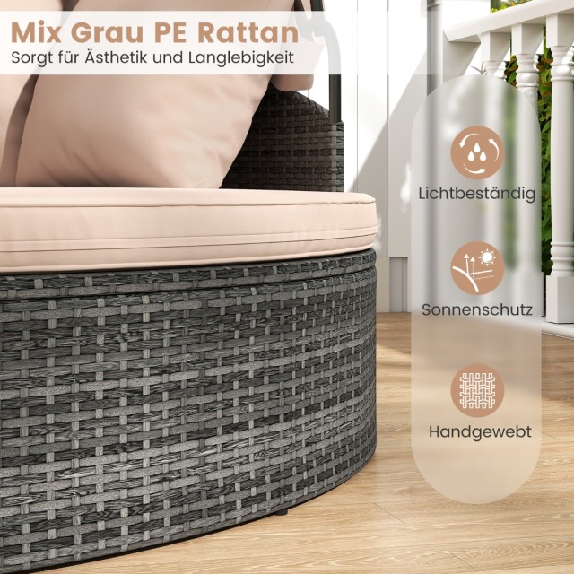 Costway Καρέκλα Ξαπλώστρας Ήλιου με Οροφή & Τραπέζι & Μαξιλάρια Καθ...