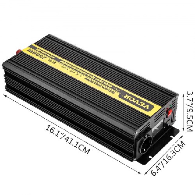 VEVOR Καθαρός Ημιτονοειδής Μετατροπέας 2500W 12V/230V με USB & LCD ...