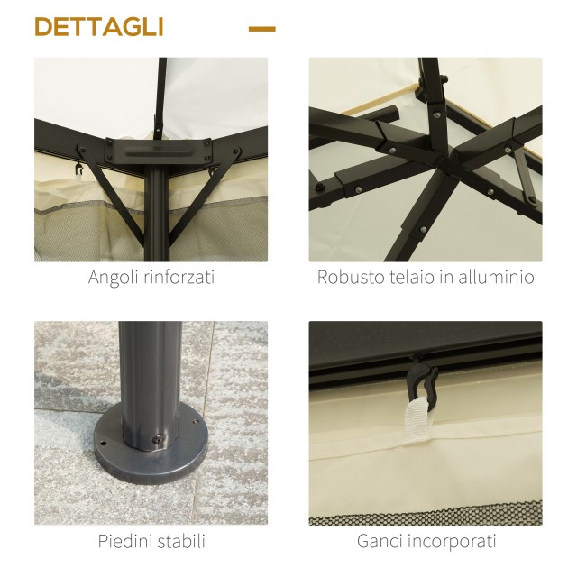 Outsunny Gazebo με Διπλή Στέγη, Σίτες, Κουρτίνες, Κρεμ Λευκό 3x4m 84C-144CW