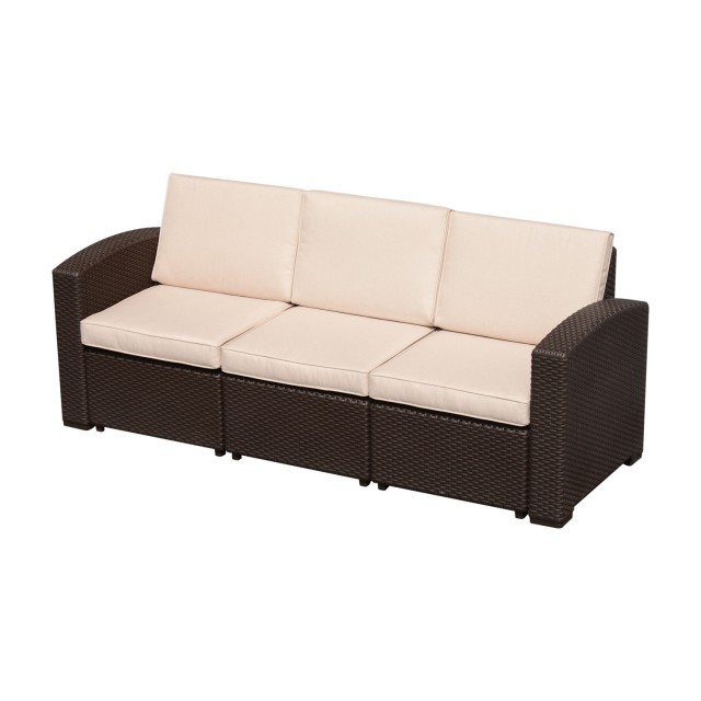 Outsunny 3θέσιος καναπές εξωτερικού χώρου σε PE Rattan με μαξιλάρια, καφέ, 199x71x75cm 84B-160