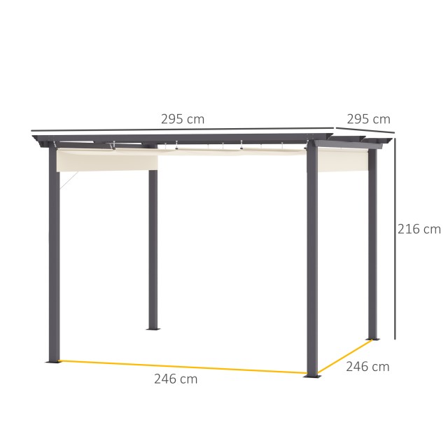 Outsunny Gazebo Garden Pergola 2,95x2,95m με Πτυσσόμενη Τέντα, σε Αλουμίνιο και Πολυεστέρα, Κρεμ Λευκό 84C-287