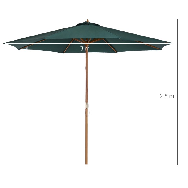 Outsunny Garden Parasol Φ300 x 250Acm με άνοιγμα σχοινιού, 8 νευρώσ...