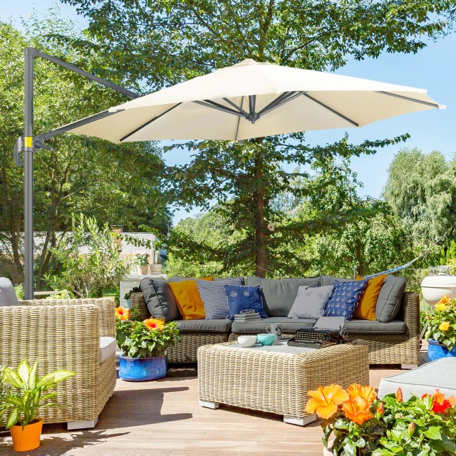 Ομπρέλα Outsunny Garden Offset με ρυθμιζόμενη γωνία και περιστροφή 360°, Ø294x248cm Κρεμ Λευκό 84D-052V00CW