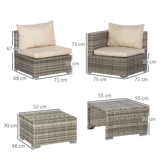 Outsunny PE Rattan Garden Lounge 8 τεμαχίων με πολυθρόνες, τραπέζια και σκαμπό, μπεζ, γκρι 860-099BG