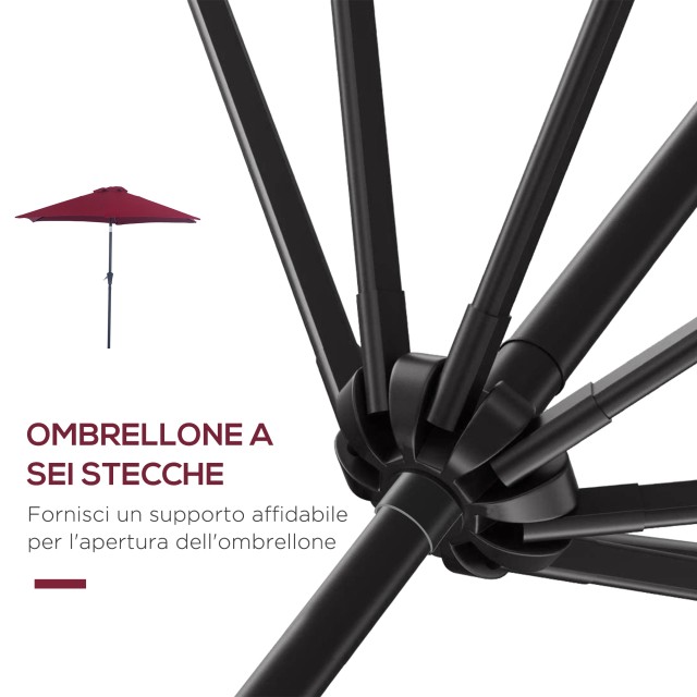 Outsunny Tilting Garden Parasol, Άνοιγμα μανιβέλας, Φ2,7x2,35m Σκούρο κόκκινο 84D-032WR