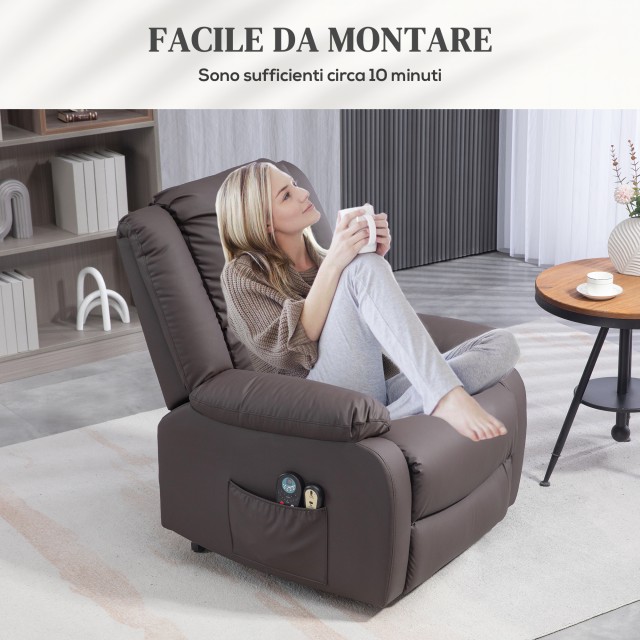 HOMCOM Relax Lift Πολυθρόνα Ανακλινόμενη στις 155° με 8 Σημεία Μασάζ και Θέρμανσης, Καφέ 713-164V90DR
