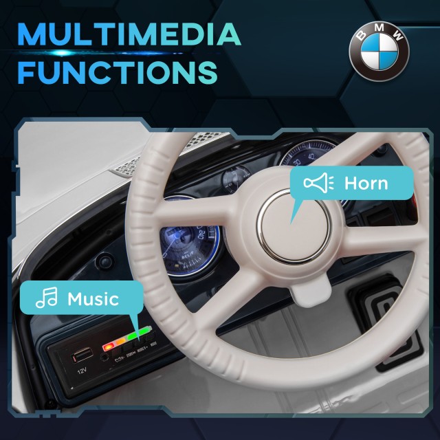 HOMCOM Electric Ride-On Toy Car για Παιδιά με 2 Πόρτες με άδεια BMW 507, με κόρνα και τηλεχειριστήριο, 115x55x47 cm, Λευκό 370-305V90WT