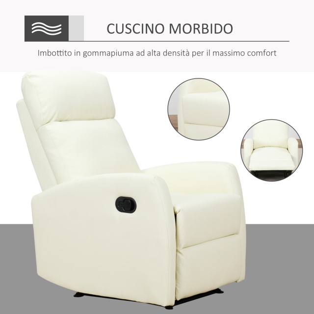 Homcom Ανακλινόμενη Εργονομική Πολυθρόνα Relax 65 από οικολογικό δέρμα ενενήντα δύο ? 100 εκ. Κρέμα 833-384WT