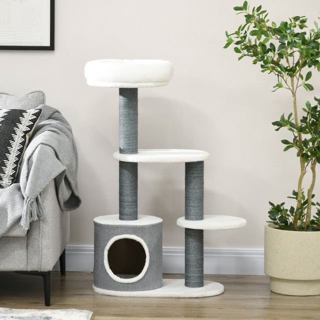 PawHut Cat Tree με κρεβάτι, σπίτι και στύλο, 55,5x30,5x98 cm, λευκό D30-621V00WT
