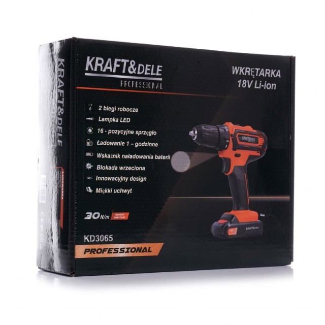 Επαναφορτιζόμενο Δραπανοκατσάβιδο 18 V Kraft&Dele KD-3065
