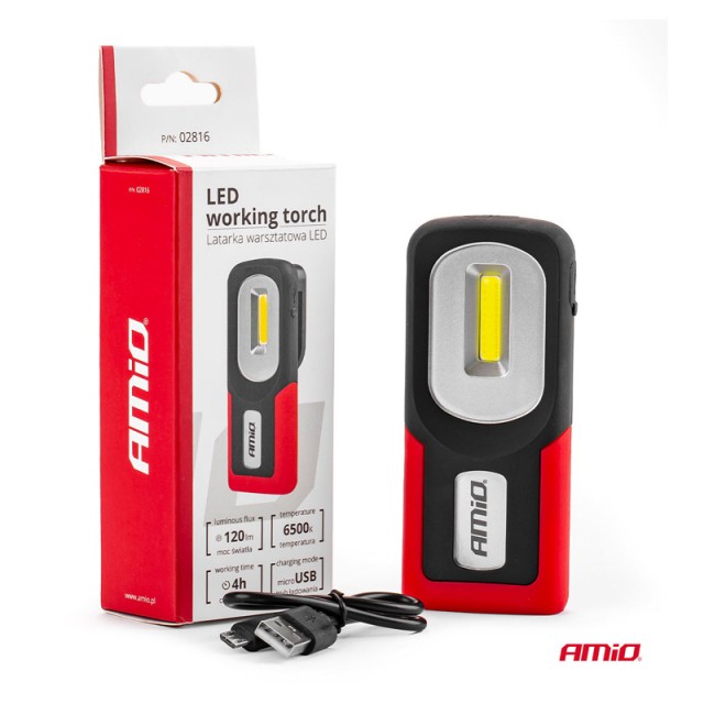 Επαναφορτιζόμενος Φακός Συνεργείου Χειρός LED WT06 AMiO 02816 Επαναφορτιζόμενος Φακός Συνεργείου Χειρός LED WT06 AMiO 02816