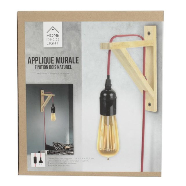 Επιτοίχια Λάμπα με Ξύλινη Βάση E27 10 W Home Deco Factory LA12086
