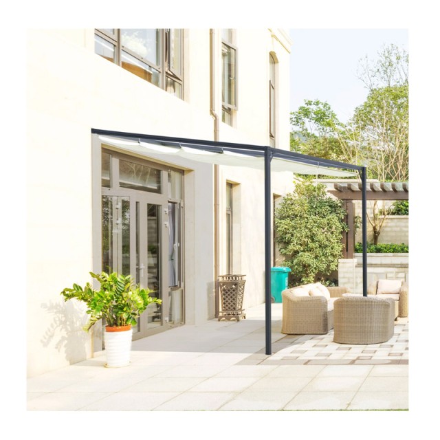 Wandmontierte Gartenpergola aus Metall mit Faltdach 3 x 3 x 2.3 m Outsunny 84C-180
