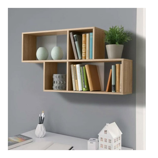 Επιτοίχια Ξύλινη Ραφιέρα με 4 Ράφια 100 x 19.5 x 53 cm Χρώματος Καφ...