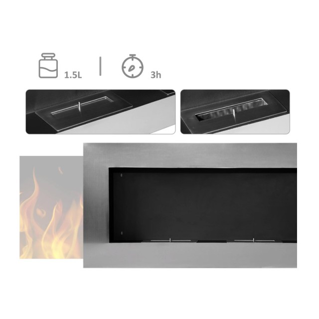 Επιτοίχιο Τζάκι Βιοαιθανόλης από Ανοξείδωτο Ατσάλι με 2 Καυστήρες 1...